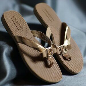 Sperry Gold with Bows Flip Flops size 10 M
